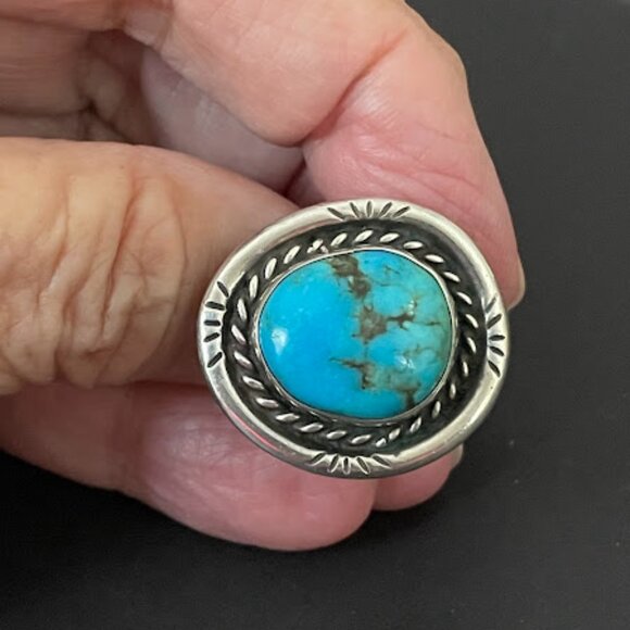 Vintage Navajo Turquoise Sterling Silver Ring Native American Signed SZ 6.5 - Picture 8 of 10